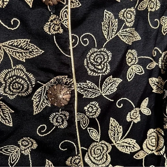 Black and Gold Embroidered Top Sheer Sleeves - Picture 4 of 9